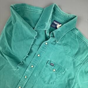 Wrangler Western Snap Shirt Sleeveless Cutoff Teal Pearl Snap 18.5-38